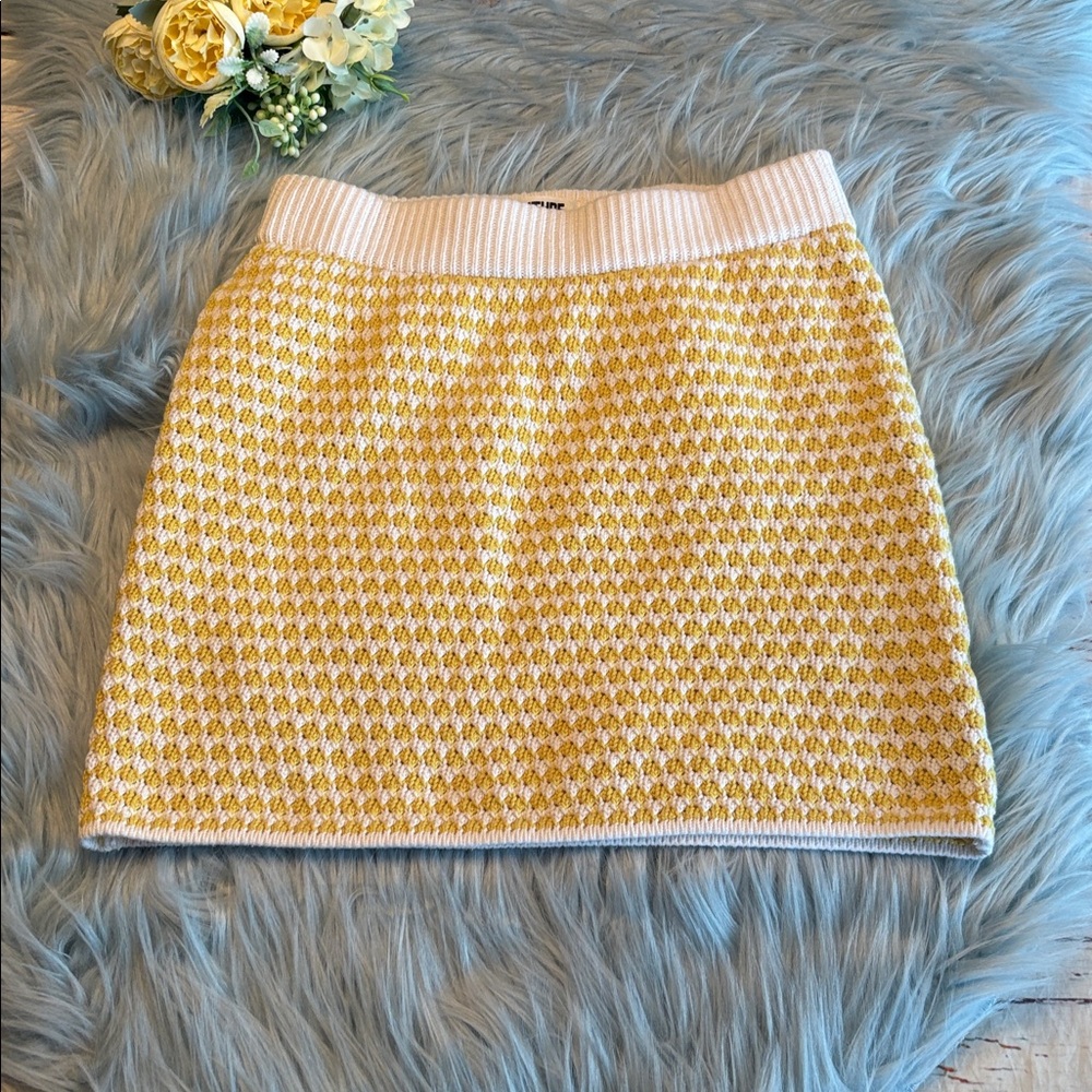 Future Collective Alani Noelle Yellow and White Checkered Knit Mini Skirt XXS
